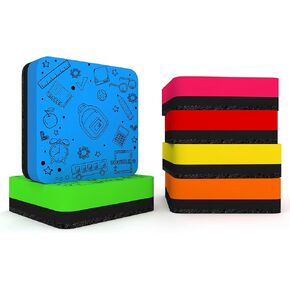 Scribbledo 6 Pack Dry Erase Erasers Assorted Colors Magnetic Whiteboard Erasers for Kids and Students - Smudge Free Small Dry Erase Board Erasers for Classroom Home, School and Office
