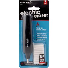 Mont Marte Electric Eraser, Includes 30 Eraser Refills. Suitable for use with Graphite Pencils and Color Pencils.