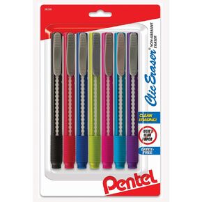 Pentel Clic Eraser - Retractable - Pen Style Grip - Big Erasers for Pencils - Pack of 7 Assorted Colors - Used for Drawing, Art, Drafting, Office, and School Supplies, for Adults & Kids