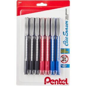 Pentel Clic Eraser Grip Retractable Eraser with Grip Office Barrel Colors (Black, Red, Blue) 7 Pack