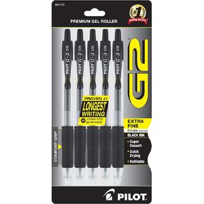 Pilot, G2 Premium Gel Roller Pens, Extra Fine Point 0.5 mm, Pack of 5, Black