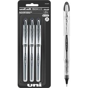Uniball Vision Elite Rollerball Pens; Black Pens Pack of 3; Bold Pens with 0.8mm Ink; Ink Black Pen; Pens Fine Point Smooth Writing Pens; Bulk Pens; and Office Supplies
