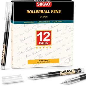 Liquid Ink Rollerball Pens 0.5 mm Pens Black Ink, Roll Ball Pensn Extra Fine Point Pens, Needle Tip Pens, Quick Dry Gel Ink Pens, Super Smooth Writing Pens No Smear School Office (24 Pack)