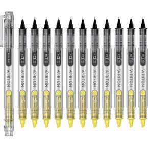 Writon, Liquid Ink Rollerball Pen and Highlighter Combo, 0.5mm Extra Fine Precision Needle Point, Black Ink, 6 Pack