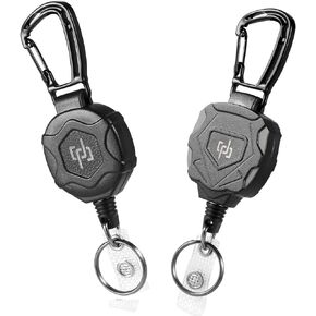 2 Pack Retractable Keychain Heavy Duty Carabiner Badge Holder, Tactical ID Badge Reel with 32" Steel Retractable Cord, 8.0 OZ