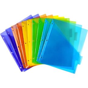 Plastic Binder Dividers with One Front Pocket and Tab Binder Divider for 3 Ring Binder, Multicolor, 10 Pack
