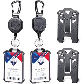 Badge Holder Retractable Clip Heavy Duty Carabiner Badge Reel Keychain with Lanyard ID Cards Holder Cool Tactical ID Holder
