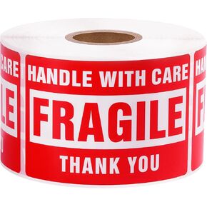 3 x 2 Inch Handle with Care 500 Fragile Stickers for Shipping Moving Glass Permanent Adhesive Fragile Labels (1 Roll, 500 Labels)