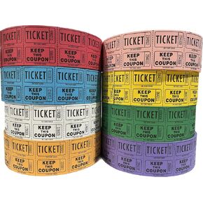 Ticket Guru-Raffle Tickets - (4 Rolls of 2000 Double Tickets) 8,000 Total 50/50 Raffle Tickets (4) Random Colors