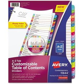 AVERY Ready Index Table Of Contents Dividers, Multicolor Tabs, A-Z, Letter