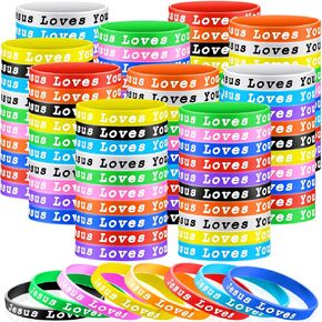 Skylety Jesus Loves You Silicone Bracelets Easter Rubber Wristbands Colorful Jesus Loves You Wristbands Christian Rubber Bracelets for Kids Novelty Party Favors