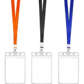 Cruise Lanyard with ID Holder Sets - Flat ID Lanyard with Heavy Duty Clear Vertical ID Card Name Badge Holder (Black)