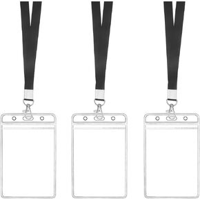 Cruise Lanyard with ID Holder Sets - Flat ID Lanyard with Heavy Duty Clear Vertical ID Card Name Badge Holder (Black)