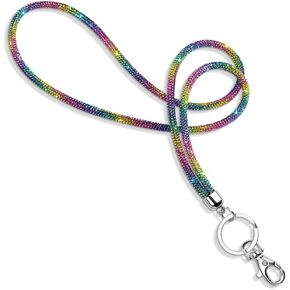 Soleebee Rhinestone Office Lanyard, 31.5'' Bling Neck Lanyard with Metal Clasp & Keyring, Crystal Lanyard for Women, ID Card, Keys Strap (Colorful)