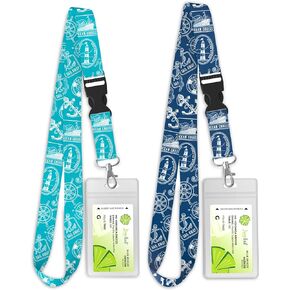 Limeloot 2-Pack Cruise Lanyards لبطاقات السفن السياحية | حبال سفينة سياحية حريرية للبطاقات والهوية والنقود وأساسيات الرحلات البحرية | إبزيم قابل للفصل وحامل بطاقات كروز مقاوم للماء | مجموعة البط البري والأزرق