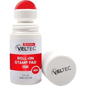 Veltec Classic Roll-on Stamp Pad Ink Refill, 2 oz Bottle, Apply to Ink Pad with Roller Ball (Black)