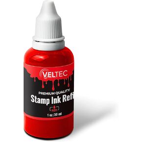 Veltec Self-Inking Stamp Refill Ink, Squeeze Bottle – 1 oz. (Red)