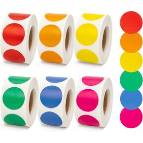 3000 Pcs 3/4" Round Color Coding Labels Stickers Circle Colored Dot Stickers Includes 6 Rolls, 500 Count Each