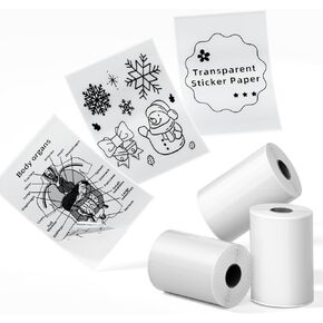 Phomemo T02/M02X/M02L Sticker Paper- Thermal Paper for Study Notes, Photo, DIY, Stickers, 2 Years Black on White Sticky Paper 50mm x3.5m, 3 Rolls