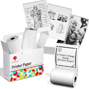 Phomemo Colorful Thermal Sticker Paper M02/M02 Pro/M02S/M03 Mini Printer, Black Character on Mint Green/Purple/Orange, 50mm x 3.5m, Diameter 30mm, 3 Rolls