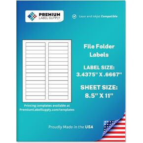Premium Label Supply White File Folder Labels – 3.4375" x .667" – Laser/Inkjet Compatible – (30 Labels/Sheet) 25 Sheets – 750 Total Adhesive Labels