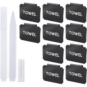 12 Pieces Basket Labels Clip on Set, Include 10 Pieces Kitchen Clip Label Holder Removable Pantry Basket Labels with 2 Pieces White Chalk Marker for Storage Bins Organization Box (Black)