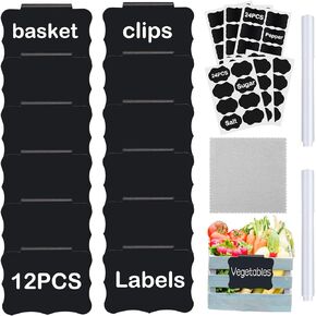 badigo- Basket Labels Clip On, Reusable Labels for Storage Bins, Removable Storage Bin Labels, Closet Basket and Storage Basket Holder with 2 White Chalk
