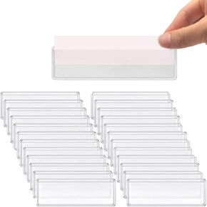 30pcs Self-Adhesive Business Card Protecror,Waterproof Clear Adhesive Label Pockets,Transparent Label Holder with White Card for Cabinet,Storage Bin,Supermarket,Bookself,Mailbox,Tag,Drawers