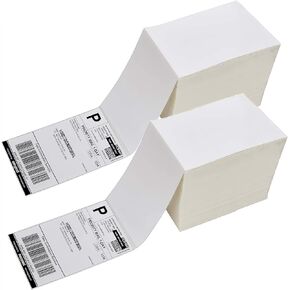 Immuson Fanfold 4 x 6 Direct Thermal Shipping Labels with Perforations, 500 Labels, Permanent Adhesive, White Mailing Labels for Thermal Printer