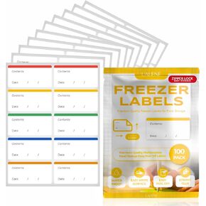 100 Freezer Labels Easy Peel Off - Postage Meter Labels - Color Coding Frozen Food Label Holders Stickers That Leave No Sticky Residue After Use, Jar Labels - Freezer Labels