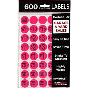 Sunburst Systems 7030 Pre-Priced Garage Sale Stickers (Labels),600 Count, Pink