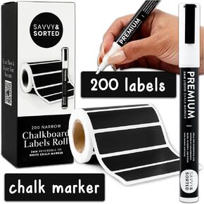 200 Decorative Chalkboard Labels for Jars, Removable Black Stickers with Chalk Marker, Pantry Containers and Storage Bin Organization