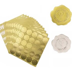 500PCS Gold Embossed Wax Seal-Style Self-Adhesive Heart Stickers for Wedding Invitations, Valentine's Greetings, and Party Favors
