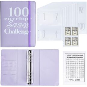 100 Envelopes Money Saving Binder - A5 Savings Challenge Book (Purple)