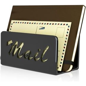 wishacc Mail Organizer countertop, Mail sorters Letter Holder Desktop Organizer for Home, Office, Kitchen Counter Organizer Mail Holder in Black Color