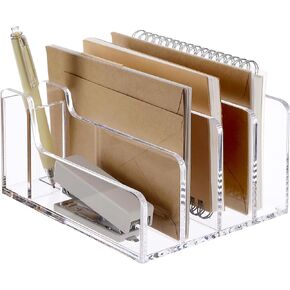 SANRUI 3 Compartments Mail Organizer Letter Holder for Desk ,Vertical Letter Holder,File Sorter Acrylic Desk Organizer Office Supplies,Clear