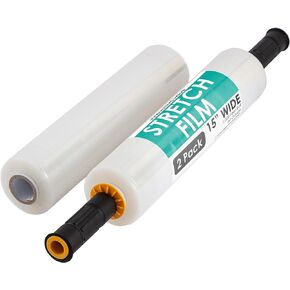 Innovative Haus 2 Pack Stretch Wrap Stretch Film Roll with Handles for Pallet Wrapping. 1000 Feet Per Roll 60 Gauge 15 Inch Wide Industrial Strength Clear Plastic Wrap.Surface Protection for Furniture
