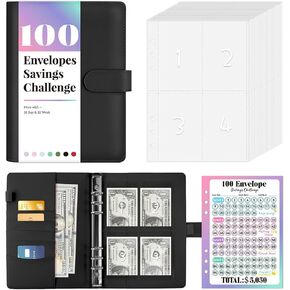 Sooez 100 Envelopes Money Saving Challenge, Savings Challenges Book with Envelopes & Challenge Tracker, Motivational Process to Save $5050, Money Saving Binder 100 Pocket Pre-numbered, Purple