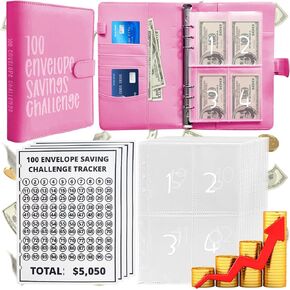 100 Envelopes Money Saving Challenge, Easy and Fun Way to Save $5,050, Budget Binder Savings Challenge Book, Savings Challenges Budget Book Binder, Budget Planner Book for Saving Money (Cyan)
