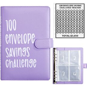 100 Envelopes Money Saving Challenge, 100 Envelope Challenge Binder, Easy and Fun Way to Save $5,050, Savings Challenges Budget Book Binder with Cash Envelopes for Office,Home,School (Black)