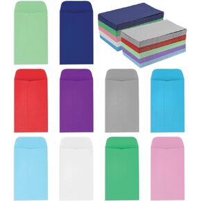 Coin and Small Parts Envelopes 2.25"x 3.5" with Gummed Flap 10 assorted colors Pack of 100 Envelopes for Home and Office Use