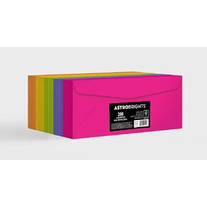 Astrobrights Color 10 Envelopes, 4.125" x 9.5", 24 Lb/89 Gsm, "Happy" 5-Color Assortment, 200 Pack (92109)