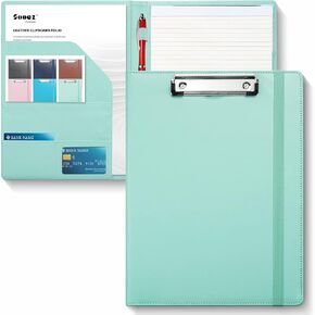 Sooez Premium PU Leather Padfolio Clipboard with Notepad, Letter Size, Black