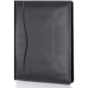 Leather Portfolio Folder Padfolio, Business Padfolio Organizer Document Planner Portfolio Binder Storage Pocket for Legal Pad Holder Paperwork Phone Men Women (Black)