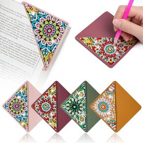 4 Pcs Diamond Art Painting Bookmarks,DIY Diamond Art Bookmarks for Book Lovers, Triangle Making Corner Bookmark Kits for Kids Adults(Mandala)