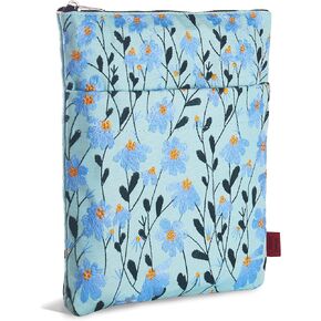 LParkin Daisy Flower Embroidery Book Sleeve with Zipper for Readers Protector Cover Gift for Book Lovers, 11x 8.5 Inch Washable Fabric, Daisy Blue