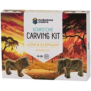 STUDIOSTONE CREATIVE DIY Arts & Crafts Carving Kit Kids Adults Lion & Elephant Sculpture Soapstone