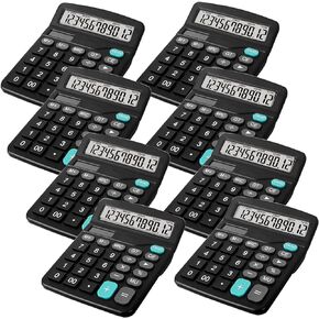 Bulexy 8 Pack Office Calculators Desktop, 12-Digit Solar Basic Desktop Calculator Dual Power Electronic Calculators with Large LCD Display Big Button Handheld Calculator for Office Home and School
