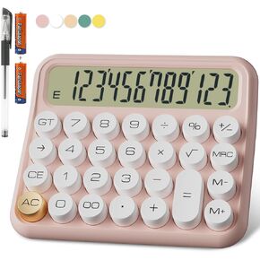 Mechanical Calculator 12 Digit Extra Large 5-Inch LCD Display, DECKLIT Battery Desk Calculator, Big Buttons Easy to Press Office Calculators Desktop, 15°Tilt Screen for Kids Calculator(Gradient Pink)