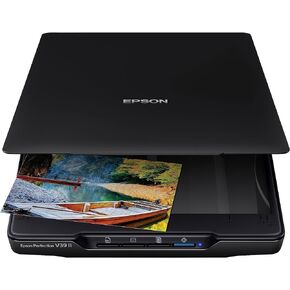 ماسح ضوئي مسطح ملون للصور والمستندات من Epson Perfection V39 II بدقة بصرية تبلغ 4800 نقطة في البوصة، والمسح الضوئي إلى السحابة، وطاقة USB وغطاء عالي الارتفاع وقابل للإزالة